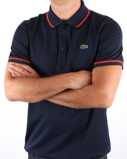 Lacoste Poloshirt mit Streifen Marineblau/Mexiko-Rot