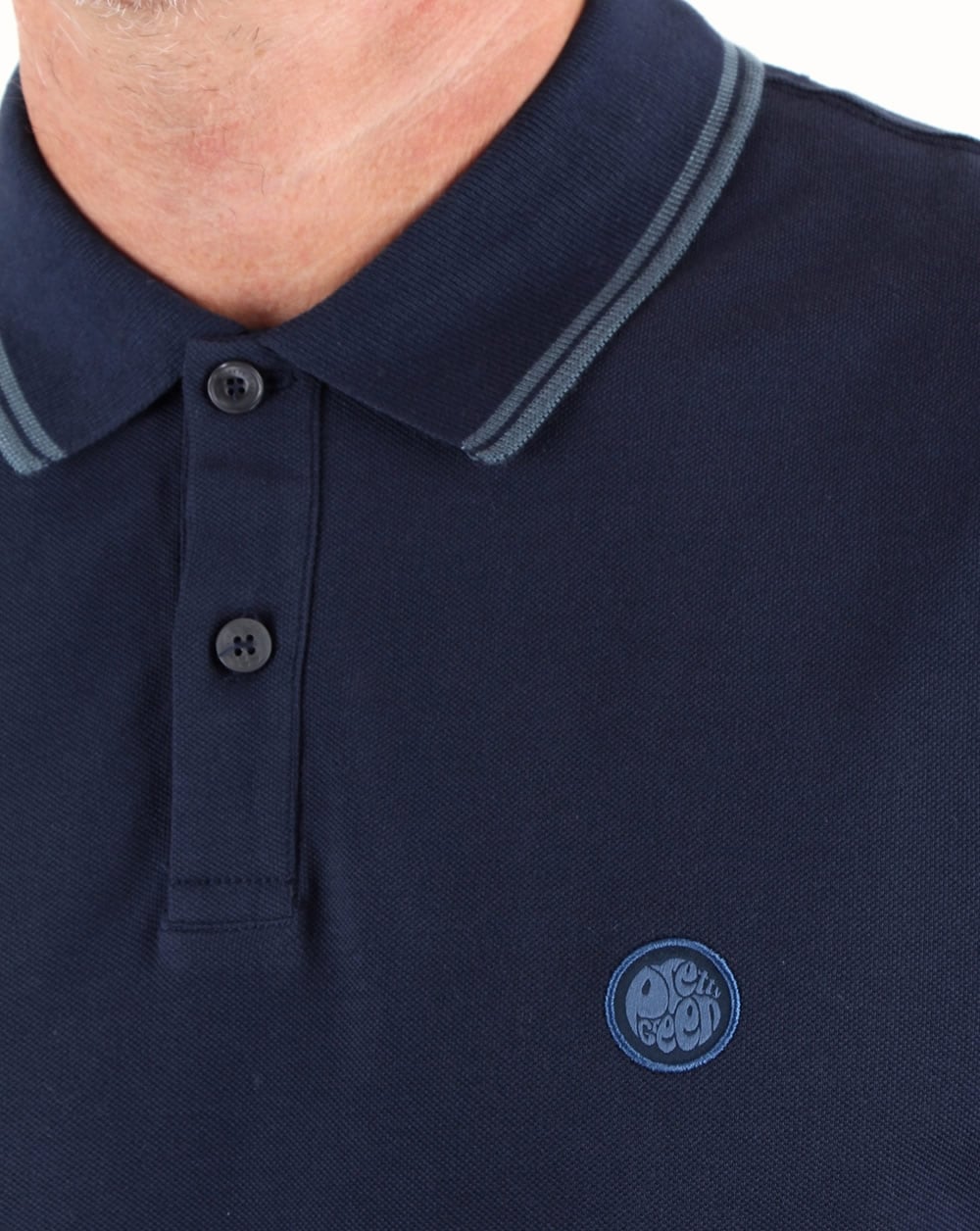 Pretty Green – Barton – Langärmliges Poloshirt mit Streifen in Marineblau