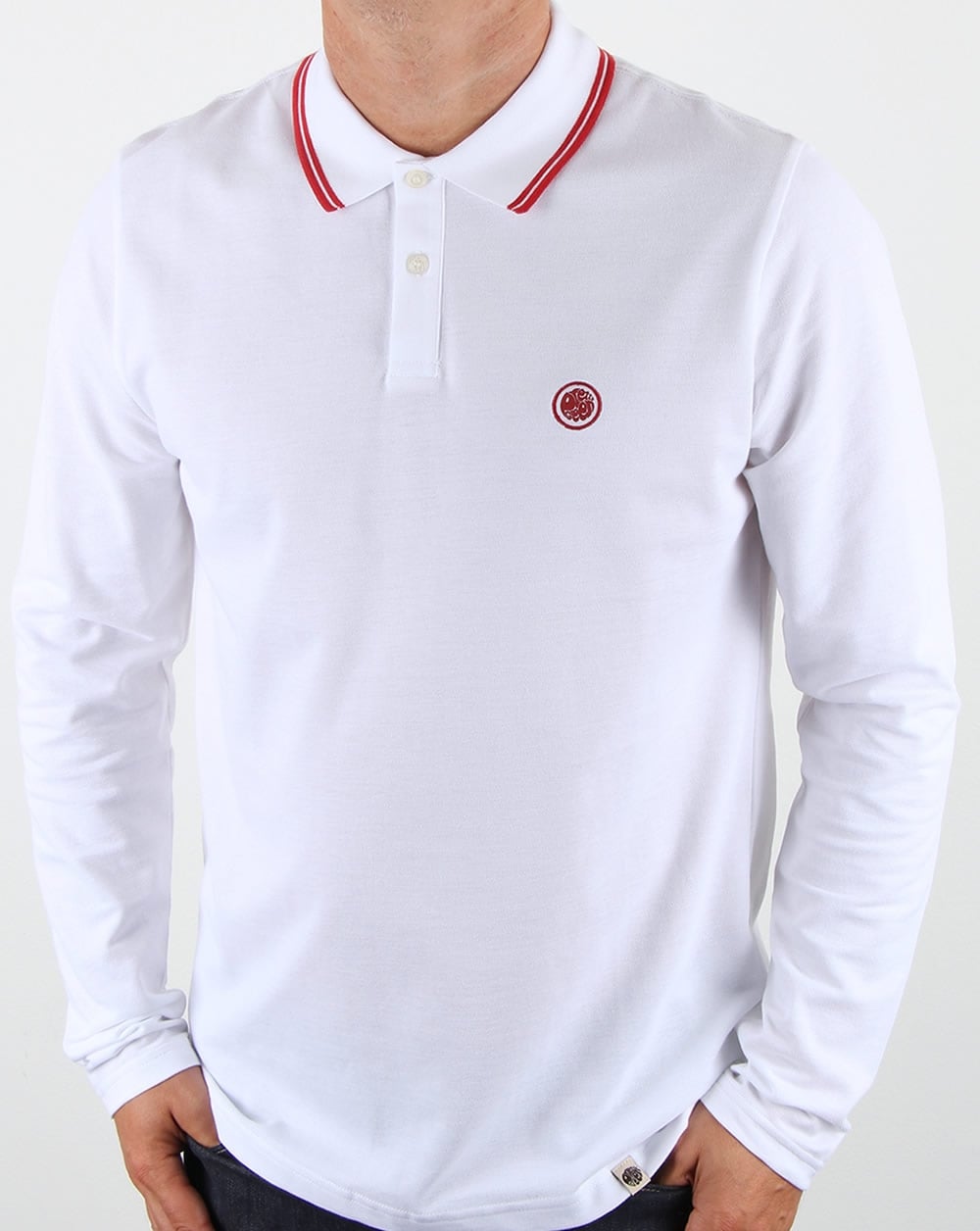 Pretty Green – Barton – Langärmliges Poloshirt mit Streifen in Weiß