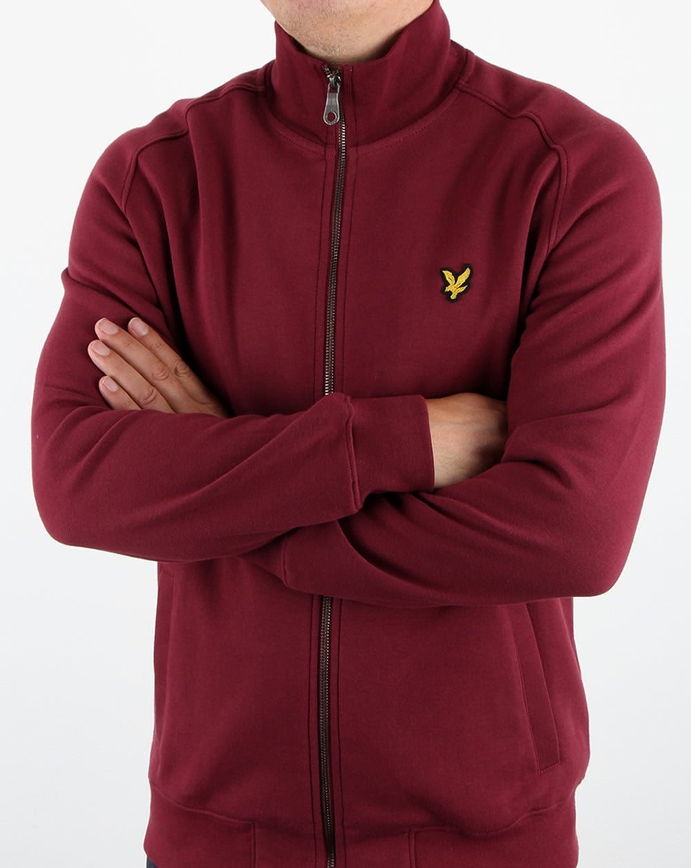 Lyle And Scott – Sweatshirt mit durchgehendem Reißverschluss und Trichterkragen in Weinrot
