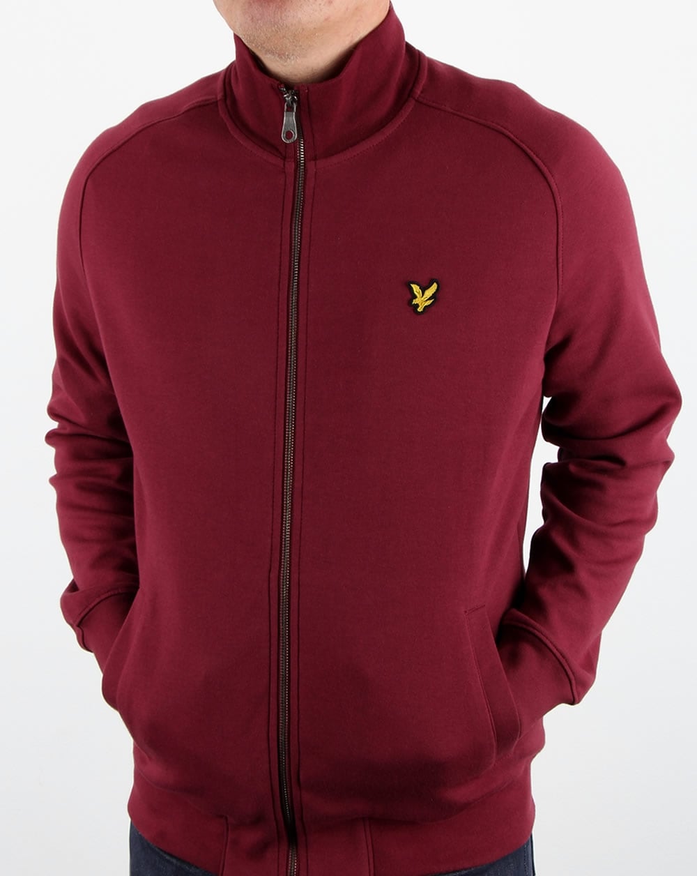 Lyle And Scott – Sweatshirt mit durchgehendem Reißverschluss und Trichterkragen in Weinrot