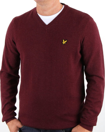 Lyle And Scott – Pullover aus Baumwoll-Merinowolle mit V-Ausschnitt, Weinrot