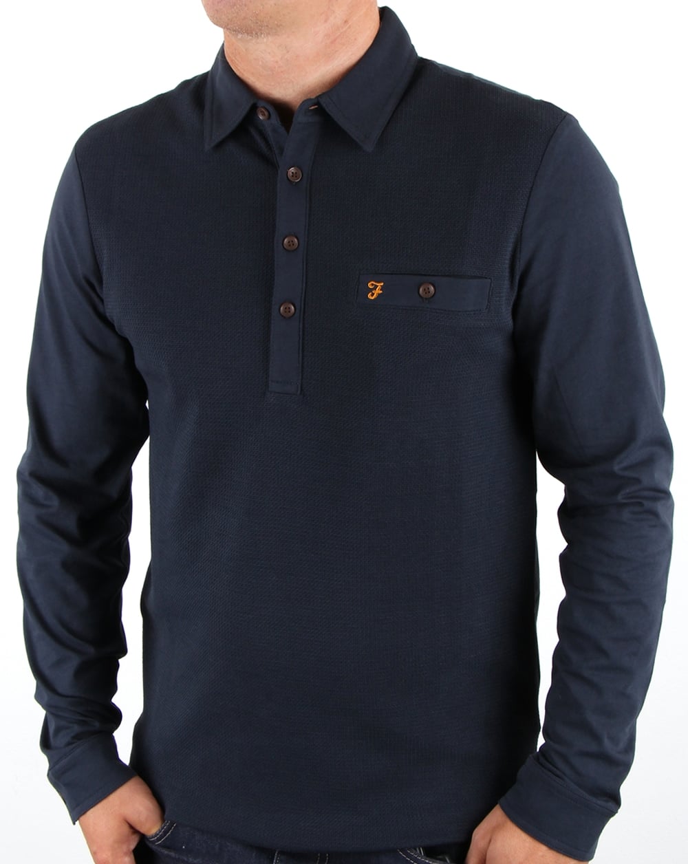 Farah Lester Langarm-Poloshirt, Marineblau