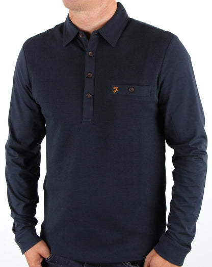 Farah Lester Langarm-Poloshirt, Marineblau