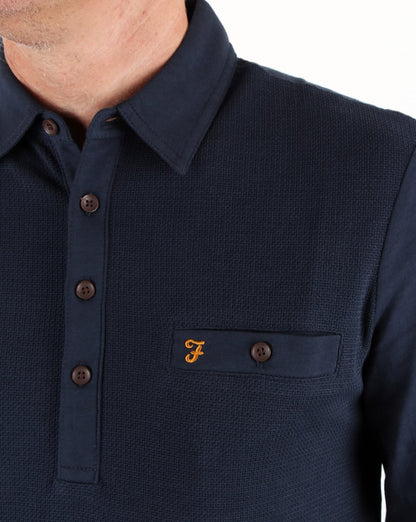 Farah Lester Langarm-Poloshirt, Marineblau