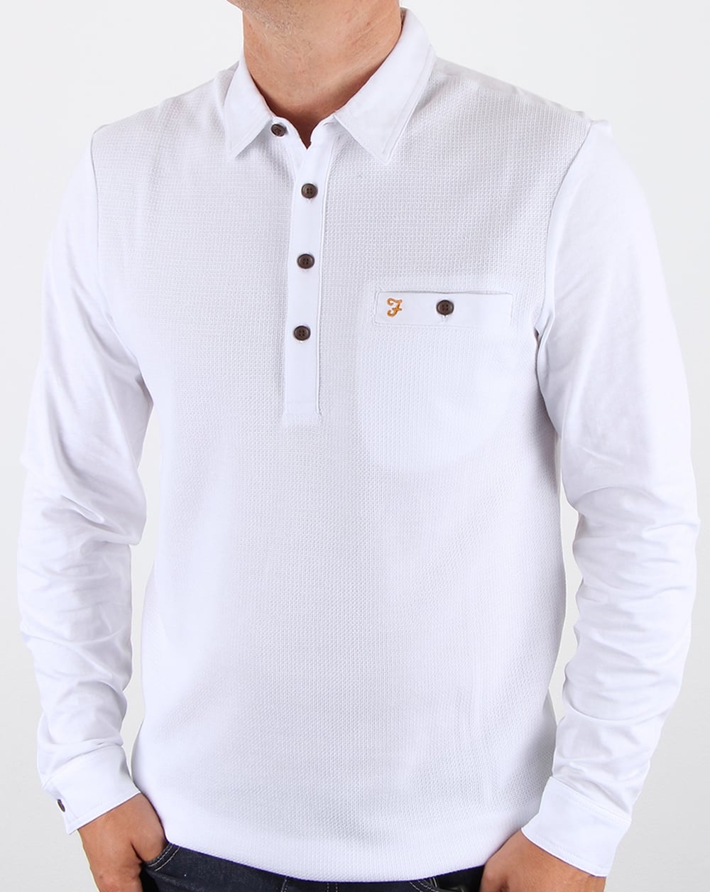 Farah Lester Langarm-Poloshirt in Weiß