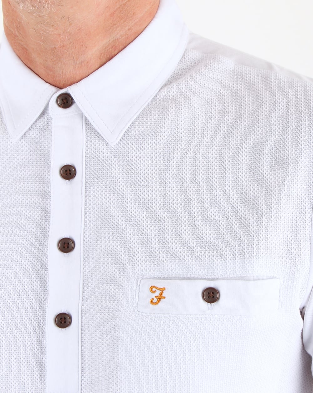 Farah Lester Langarm-Poloshirt in Weiß