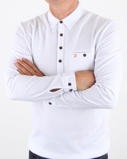 Farah Lester Langarm-Poloshirt in Weiß