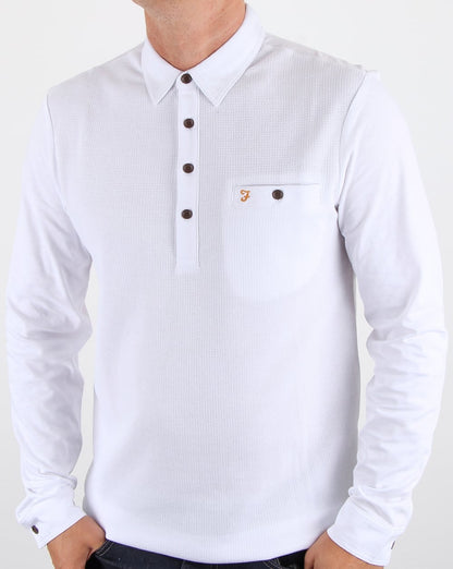 Farah Lester Langarm-Poloshirt in Weiß