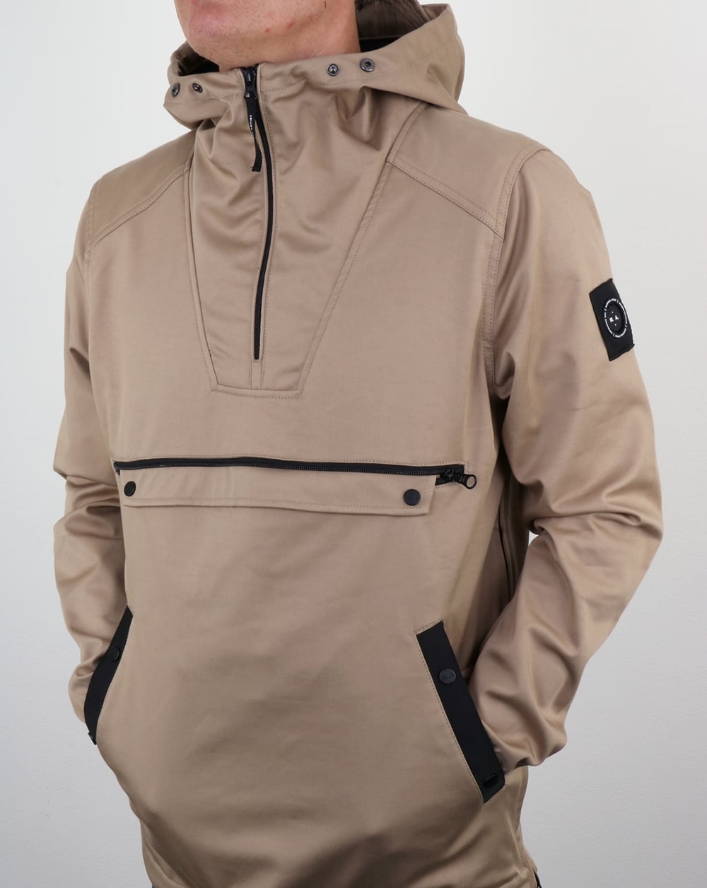 Marshall Artist – British Microtwill-Jacke mit 1/4-Reißverschluss in Stein