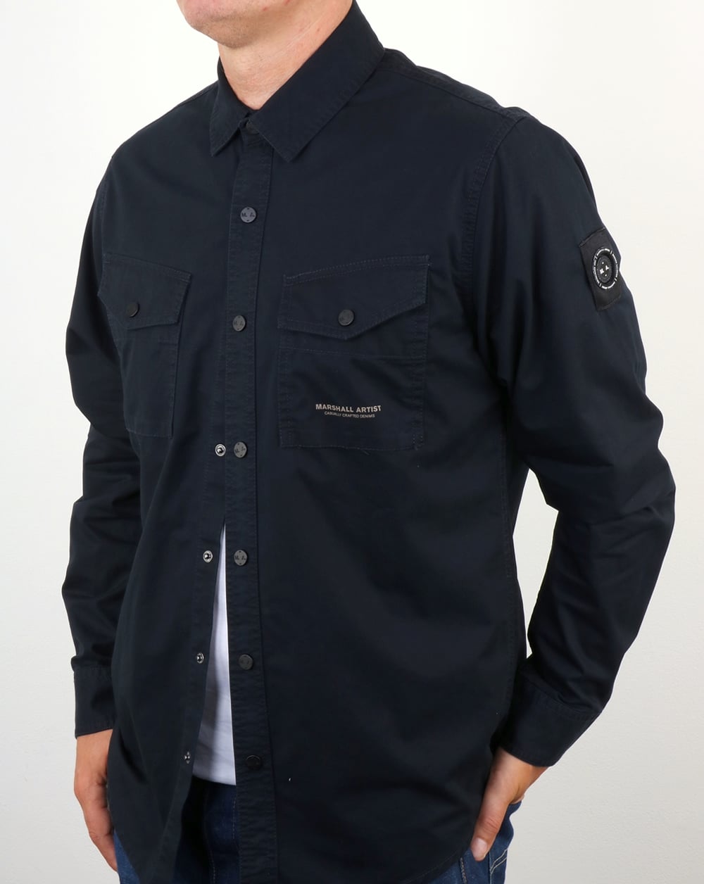 Marshall Artist Militär-Überhemd mit zwei Taschen, Marineblau