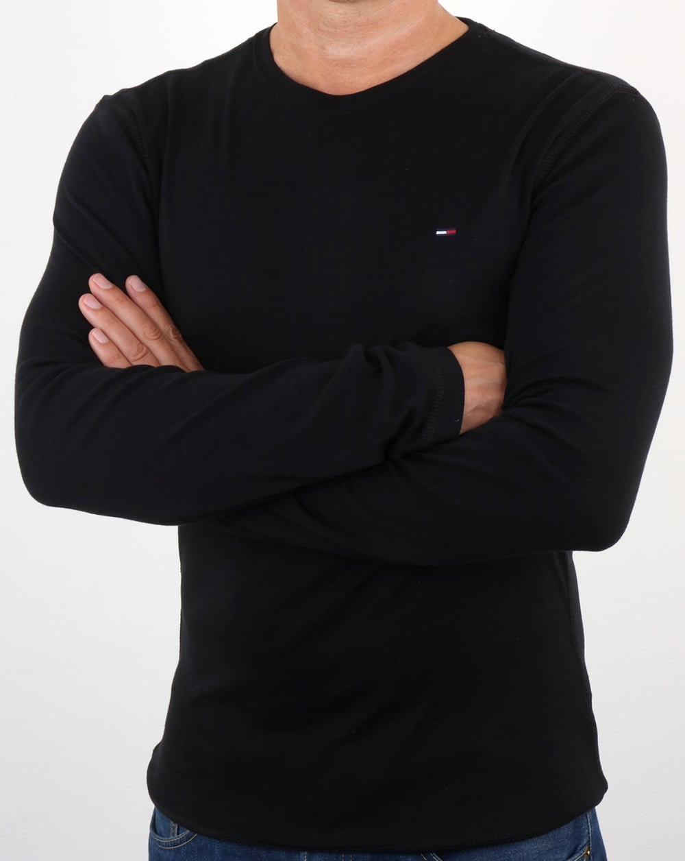 Tommy Jeans – Langärmliges T-Shirt aus gerippter Baumwolle in Schwarz