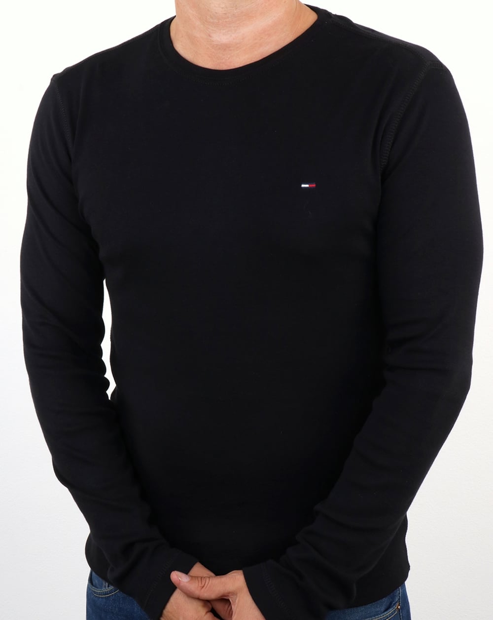Tommy Jeans – Langärmliges T-Shirt aus gerippter Baumwolle in Schwarz