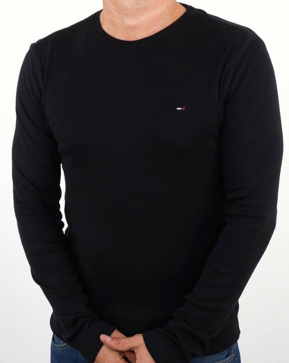Tommy Jeans – Langärmliges T-Shirt aus gerippter Baumwolle in Schwarz