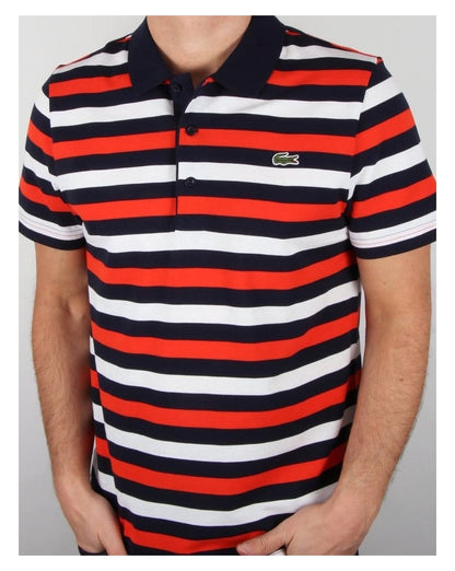 Lacoste Fine Stripe Poloshirt Marineblau/Rot/Weiß
