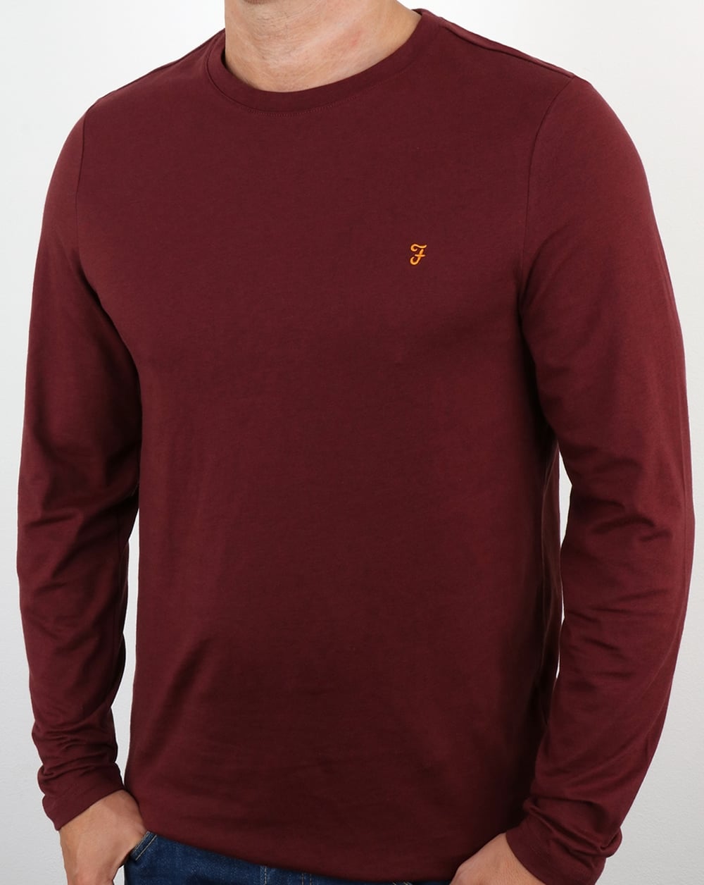 Farah Denny Langarm-T-Shirt Farah Rot Meliert