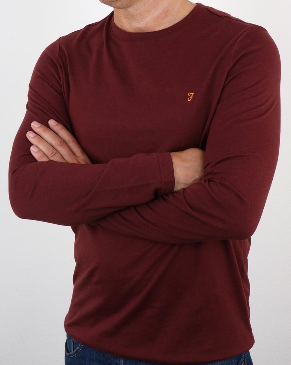 Farah Denny Langarm-T-Shirt Farah Rot Meliert