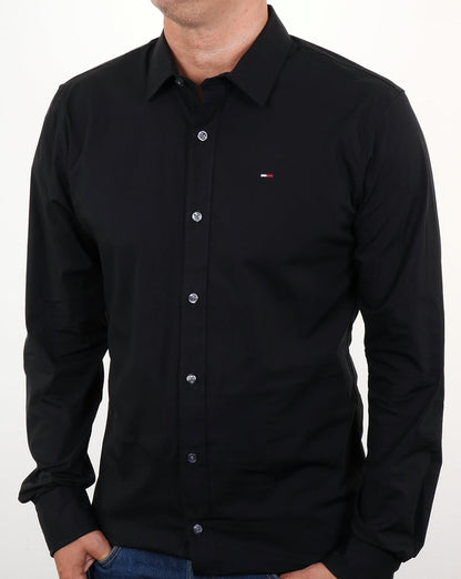 Tommy Jeans Baumwoll-Stretchhemd Schwarz