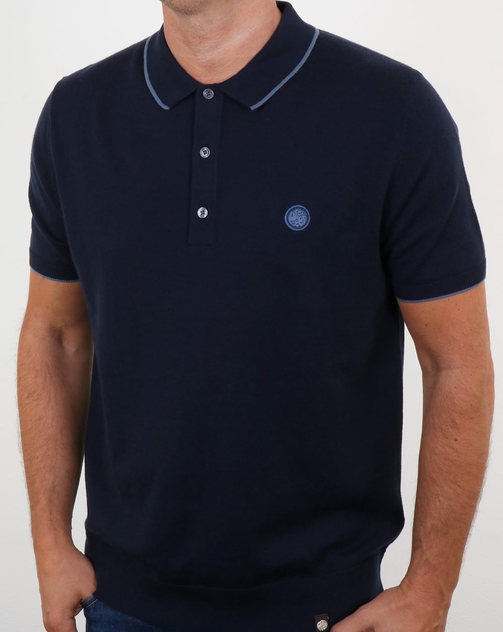 Pretty Green Tilson Strick-Poloshirt, Marineblau