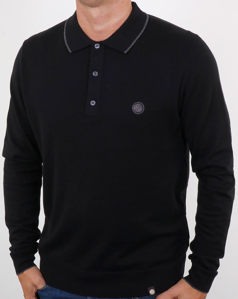 Pretty Green Tilson Langärmliges Strickpolo Schwarz