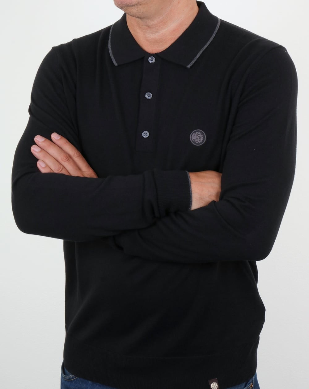 Pretty Green Tilson Langärmliges Strickpolo Schwarz