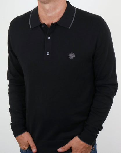 Pretty Green Tilson Langärmliges Strickpolo Schwarz