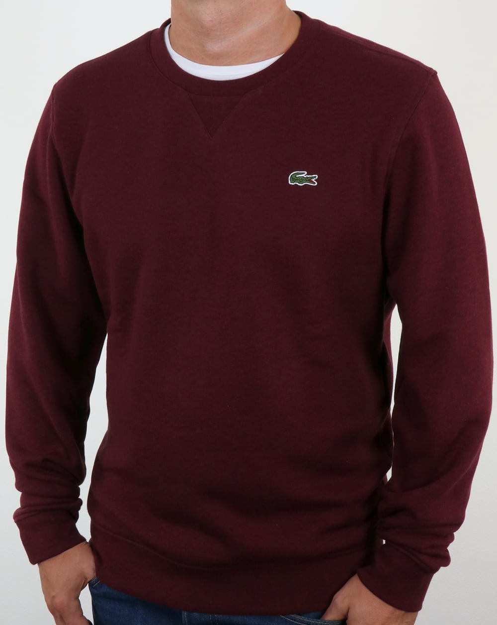 Lacoste – Sweatshirt mit Rundhalsausschnitt, tiefrot meliert