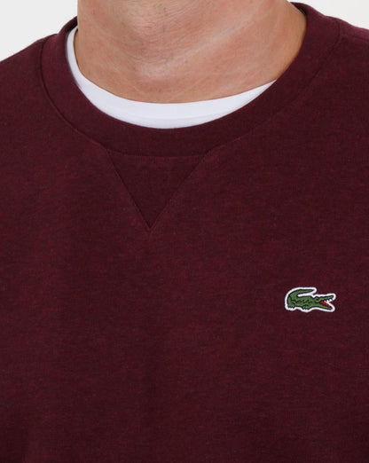 Lacoste – Sweatshirt mit Rundhalsausschnitt, tiefrot meliert