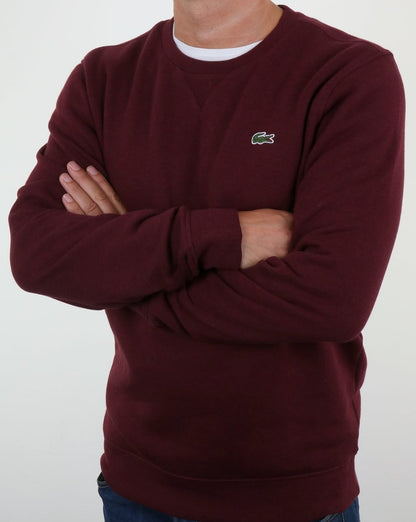 Lacoste – Sweatshirt mit Rundhalsausschnitt, tiefrot meliert