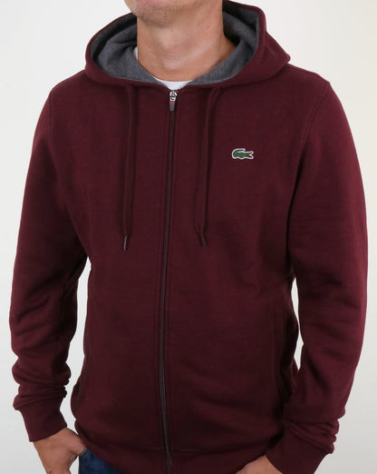 Lacoste – Sweatshirt mit durchgehendem Reißverschluss und Kapuze in Weinreben-Chinesisch