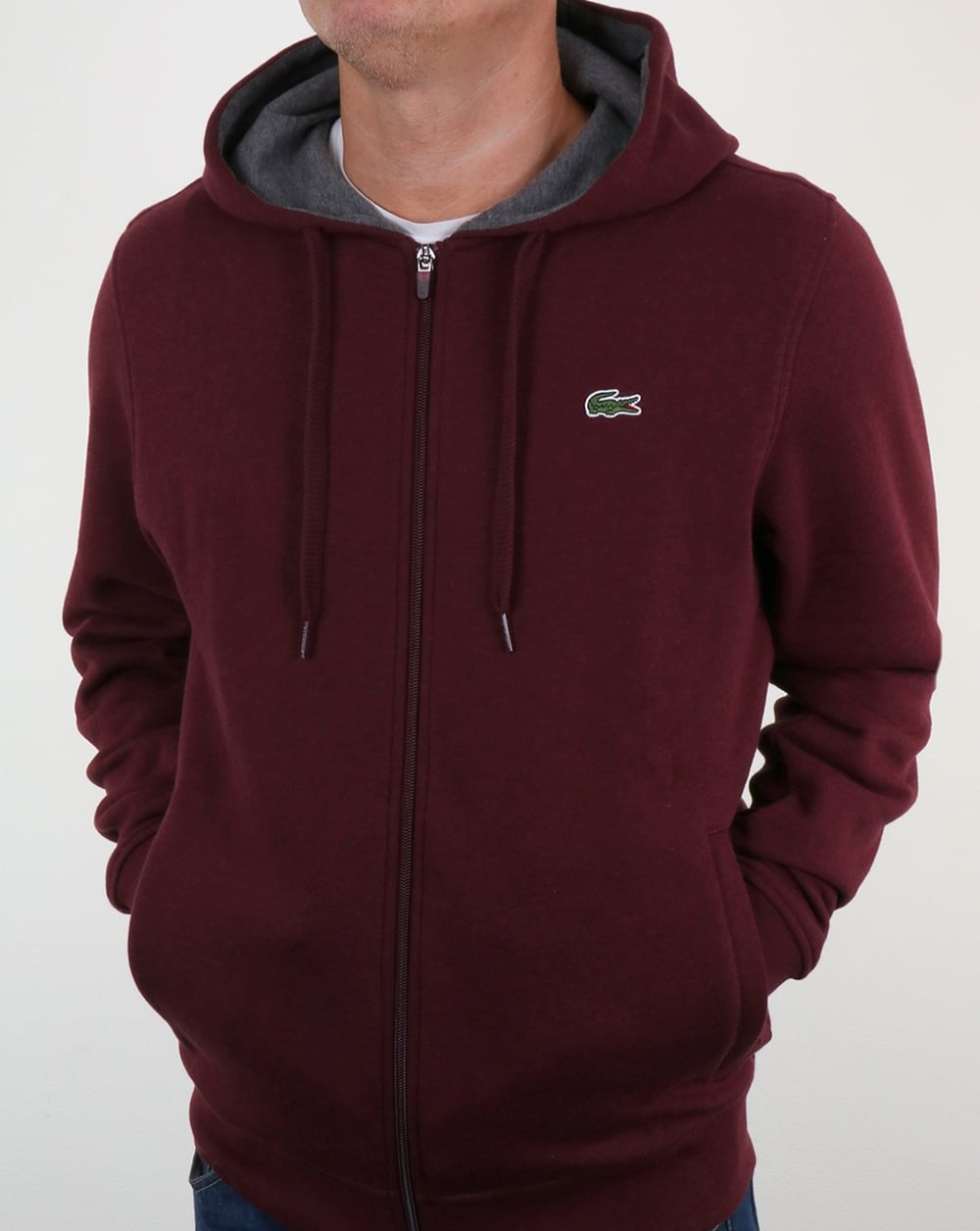 Lacoste – Sweatshirt mit durchgehendem Reißverschluss und Kapuze in Weinreben-Chinesisch