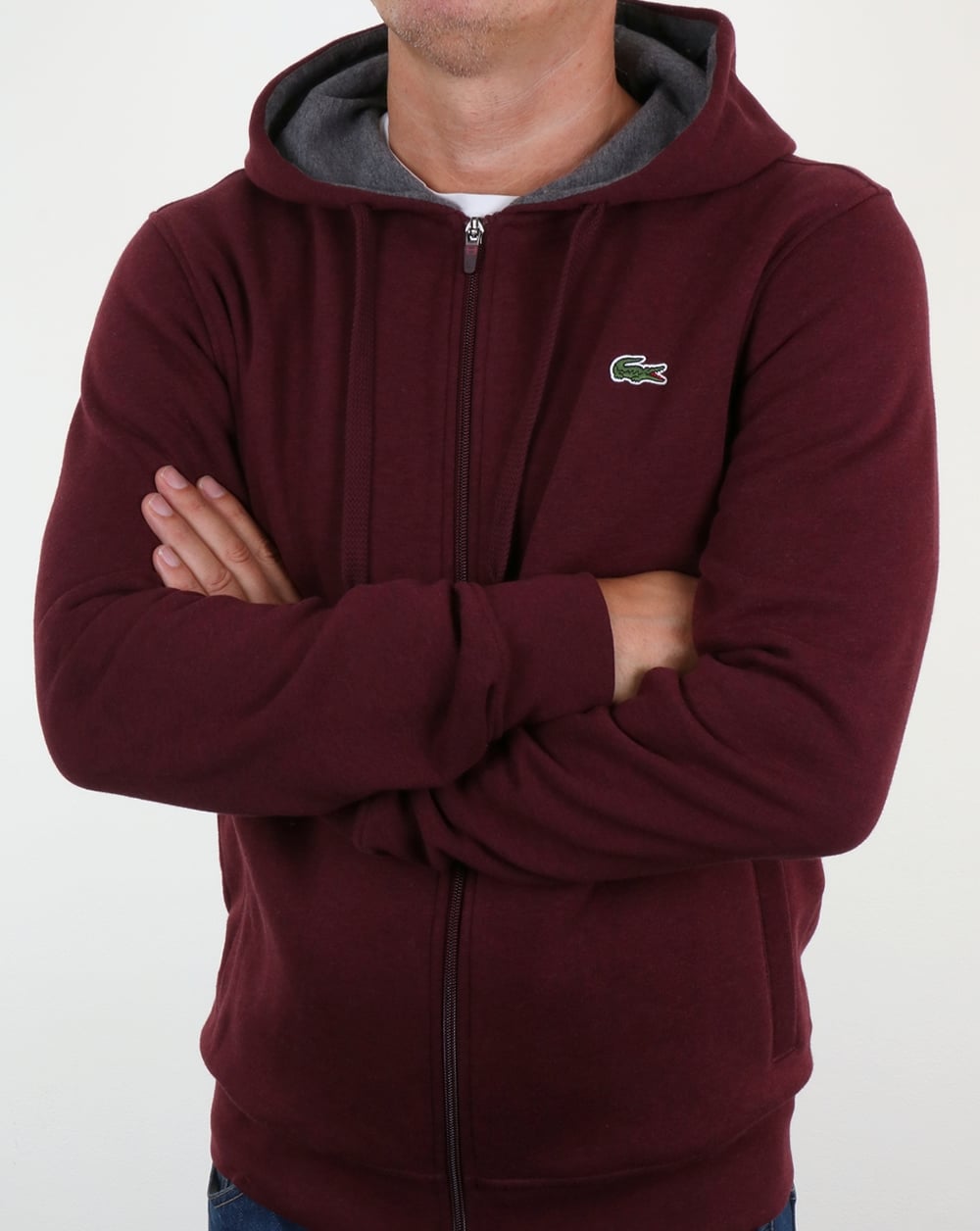 Lacoste – Sweatshirt mit durchgehendem Reißverschluss und Kapuze in Weinreben-Chinesisch