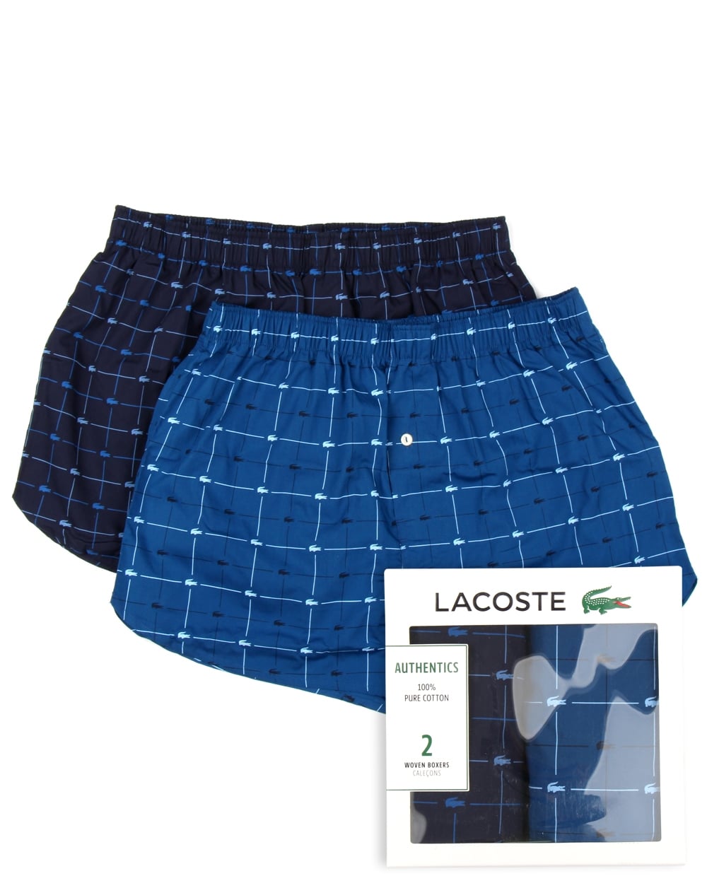Lacoste – Gewebte Boxershorts im Doppelpack, Marineblau/Blau