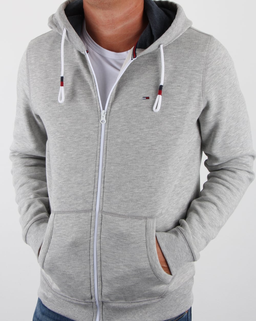 Tommy Hilfiger Baumwollfleece-Kapuzenpullover Hellgrau Heather