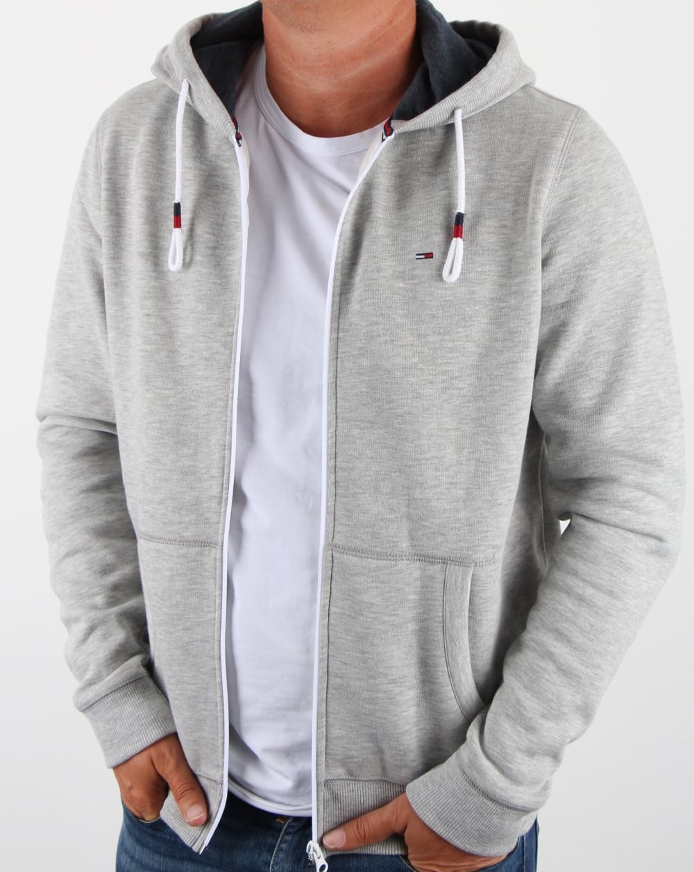 Tommy Hilfiger Baumwollfleece-Kapuzenpullover Hellgrau Heather