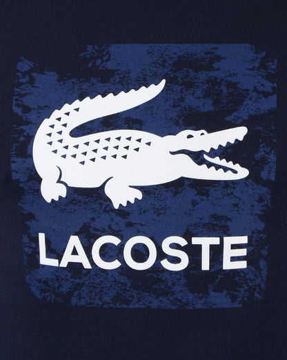Lacoste – T-Shirt mit Krokodilprägung in Marineblau