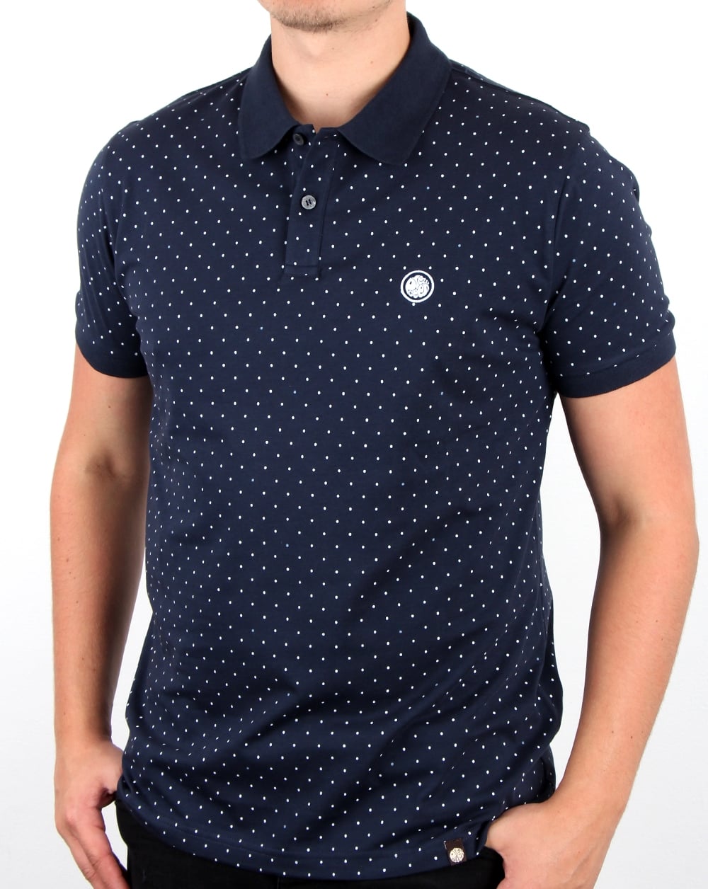 Pretty Green – Poloshirt mit Punktemuster, Marineblau