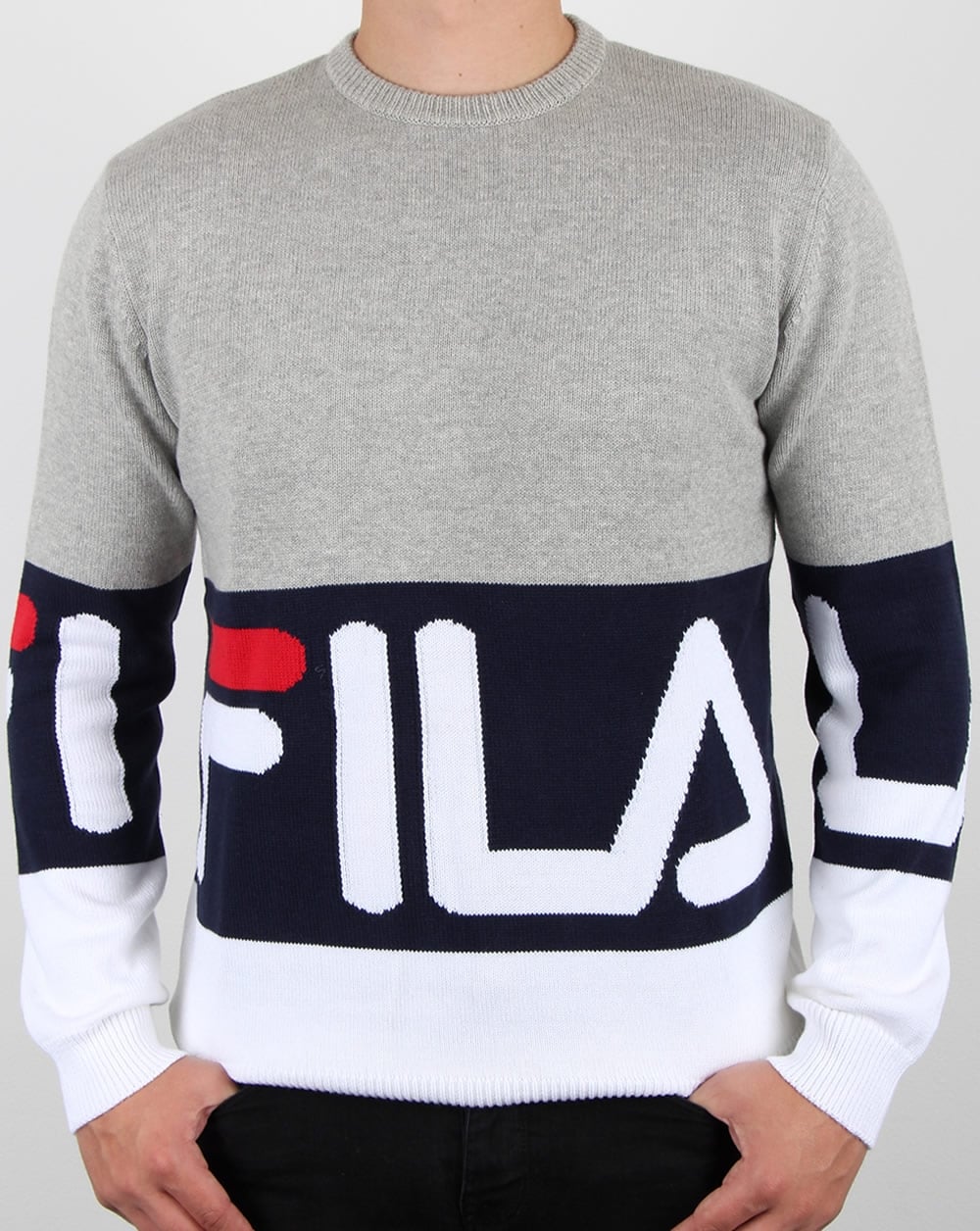 Fila Vintage – Blake – Pullover mit Rundhalsausschnitt, Grau meliert