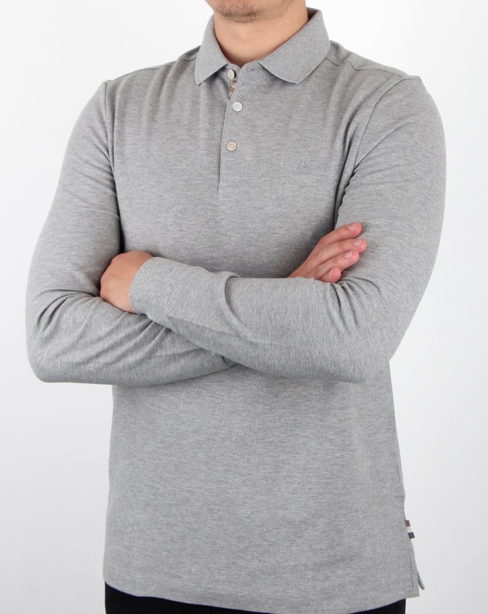 Aquascutum Hillington Long Sleeve Polo Shirt Grey