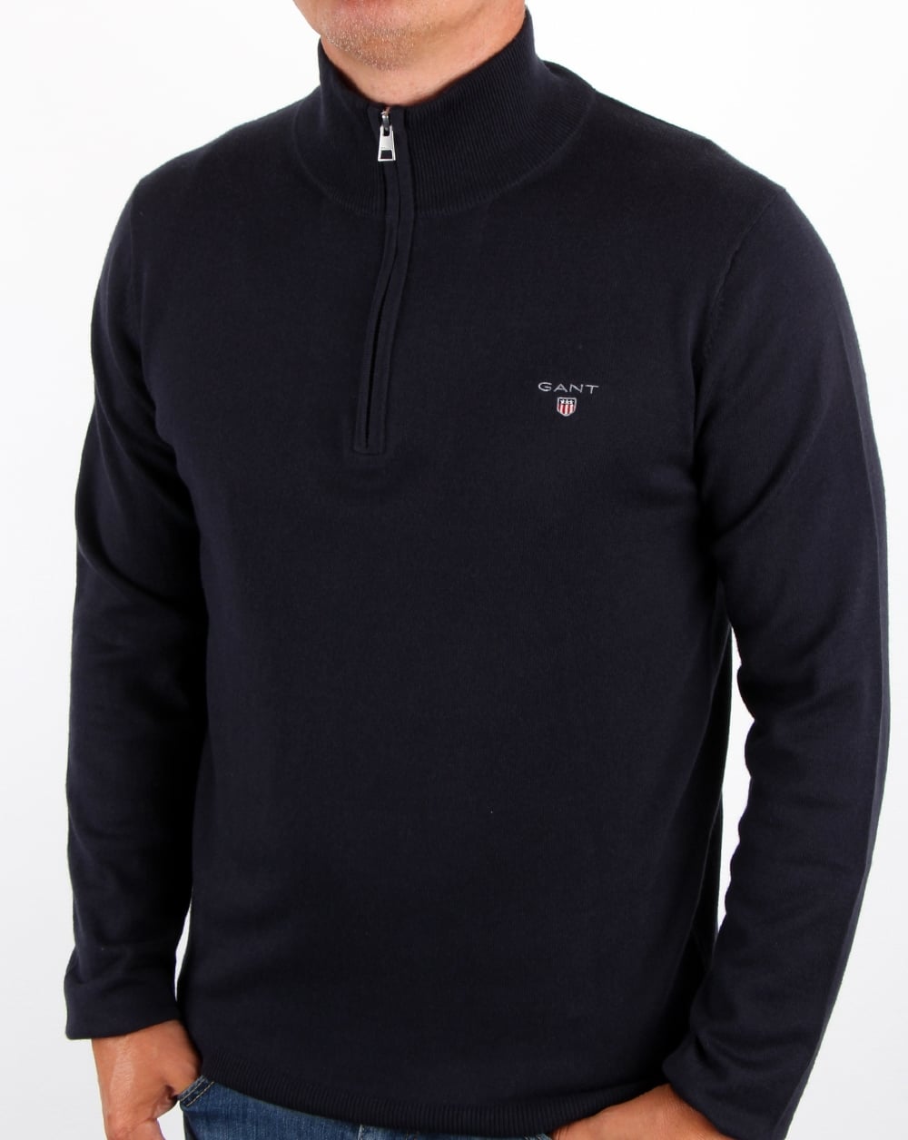 Gant – Strickpullover mit Viertelreißverschluss, Marineblau