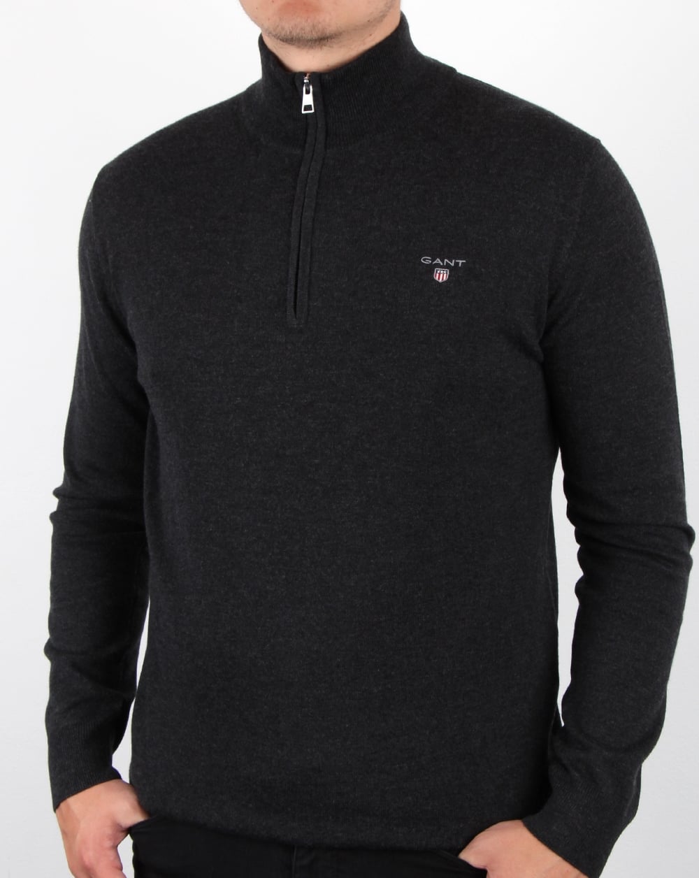 Gant – Pullover aus Baumwoll- und Wollmischung mit Reißverschluss in Anthrazit
