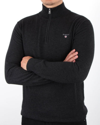 Gant – Pullover aus Baumwoll- und Wollmischung mit Reißverschluss in Anthrazit