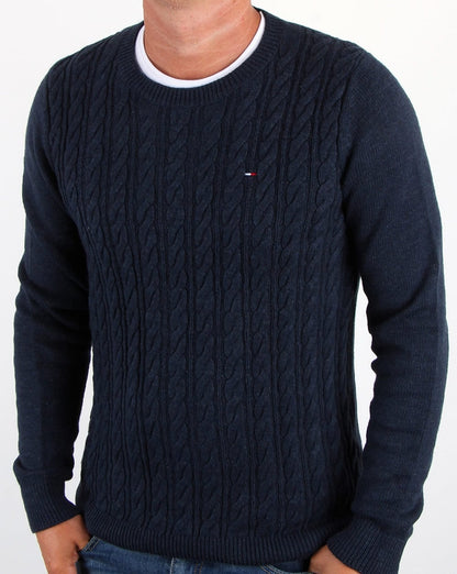 Tommy Hilfiger – Zopfmusterpullover in Marineblau