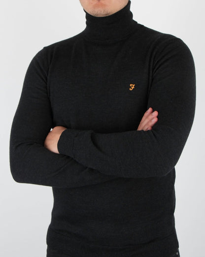 Farah Gosforth Merino Rollkragenpullover in dunklem Asphaltmeliert