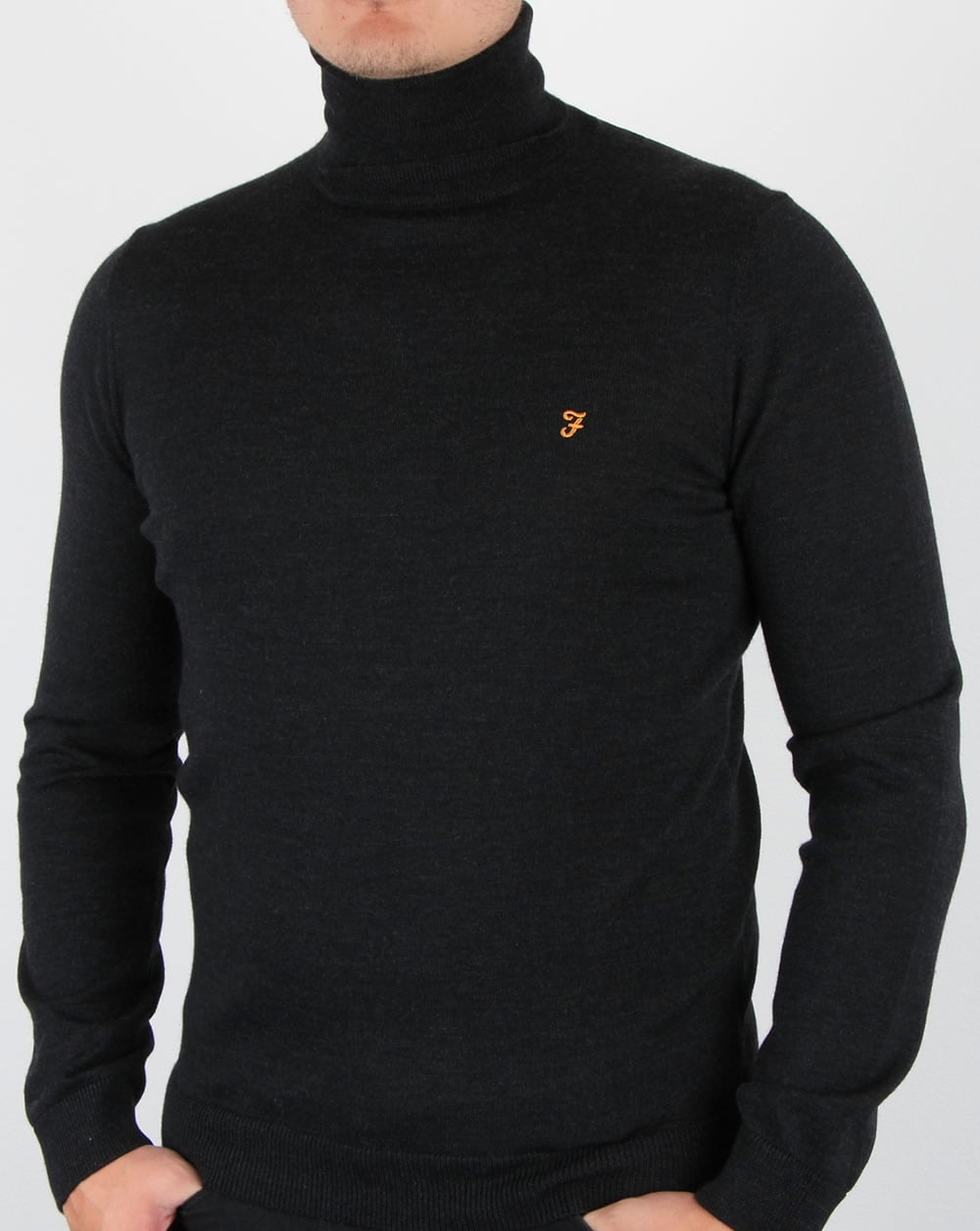 Farah Gosforth Merino Rollkragenpullover in dunklem Asphaltmeliert