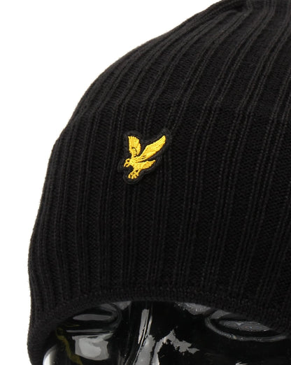 Lyle And Scott – Gerippte Strickmütze in True Black