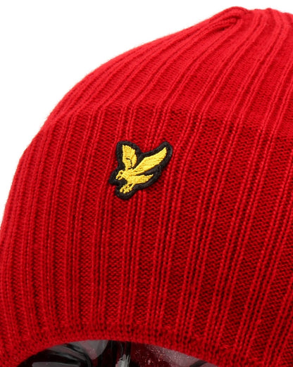 Lyle And Scott – Gerippte Strickmütze in Rotmeliert