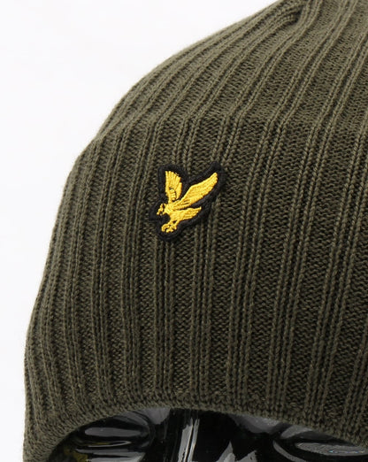 Lyle And Scott – Gerippte Strickmütze in Olivgrün