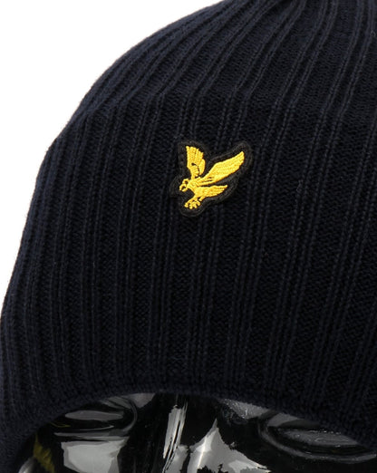 Lyle And Scott – Gerippte Strickmütze in Marineblau