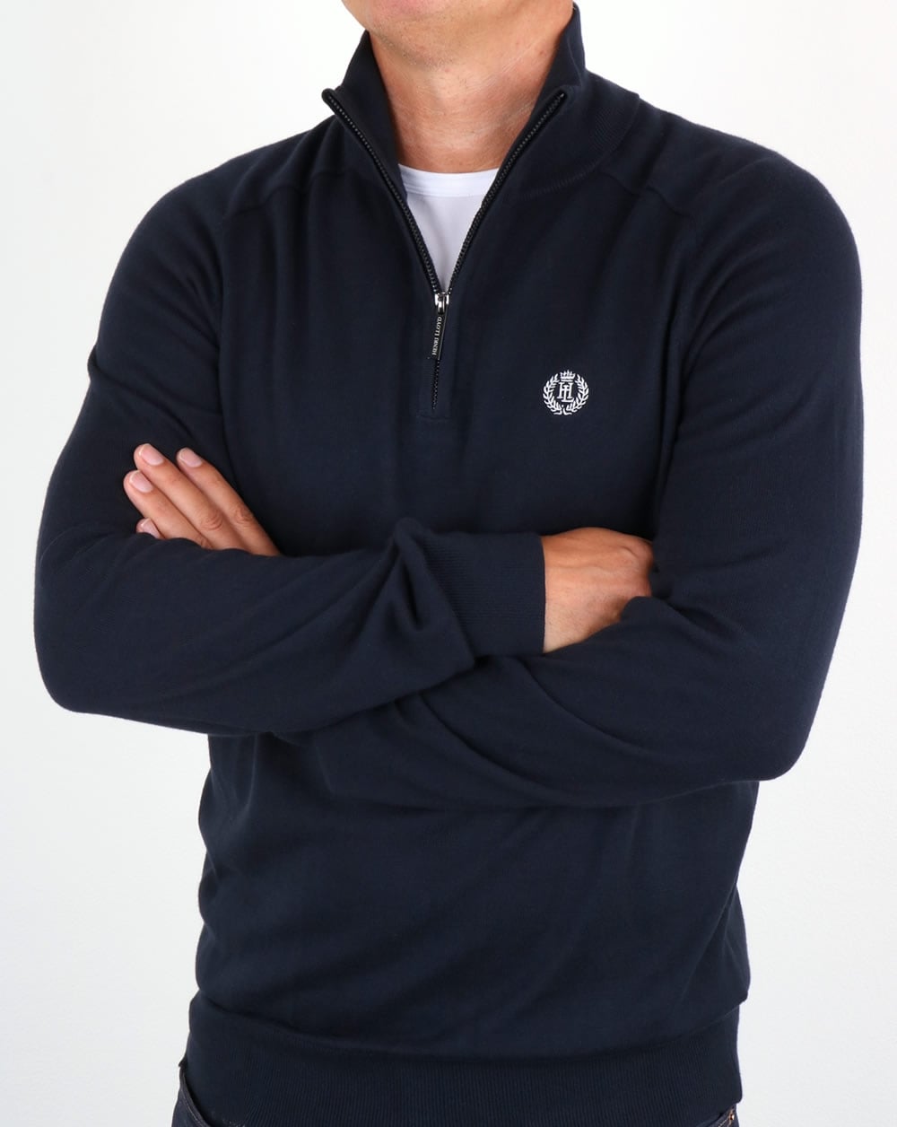 Henri Lloyd Morgan – Strickpullover mit halbem Reißverschluss in Marineblau